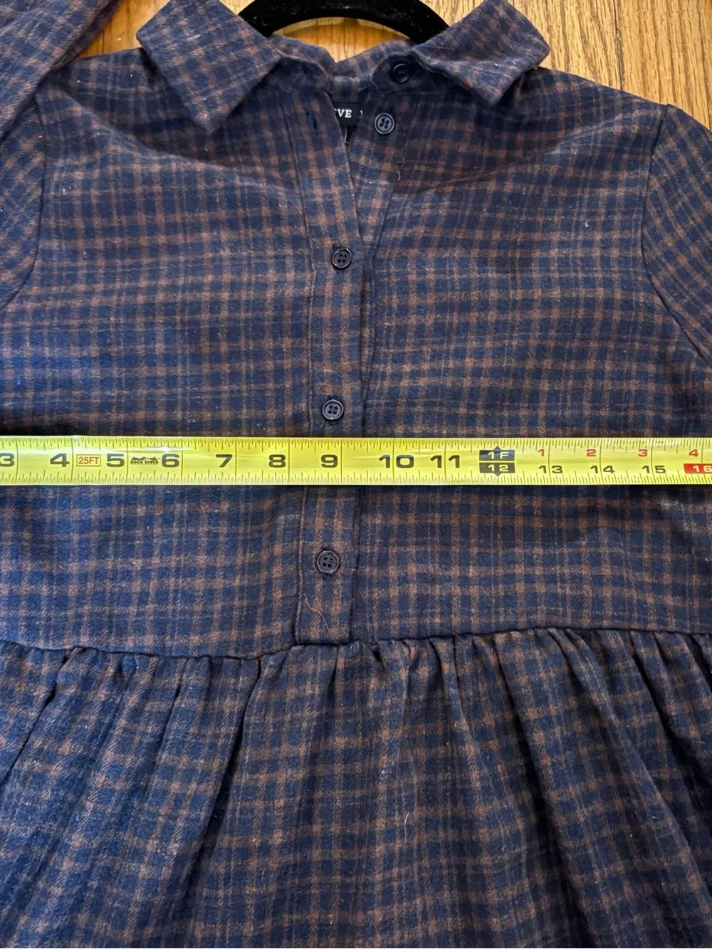 NWT-HYFVE Plaid Tiered Button-Front Dress - Navy & Brown
